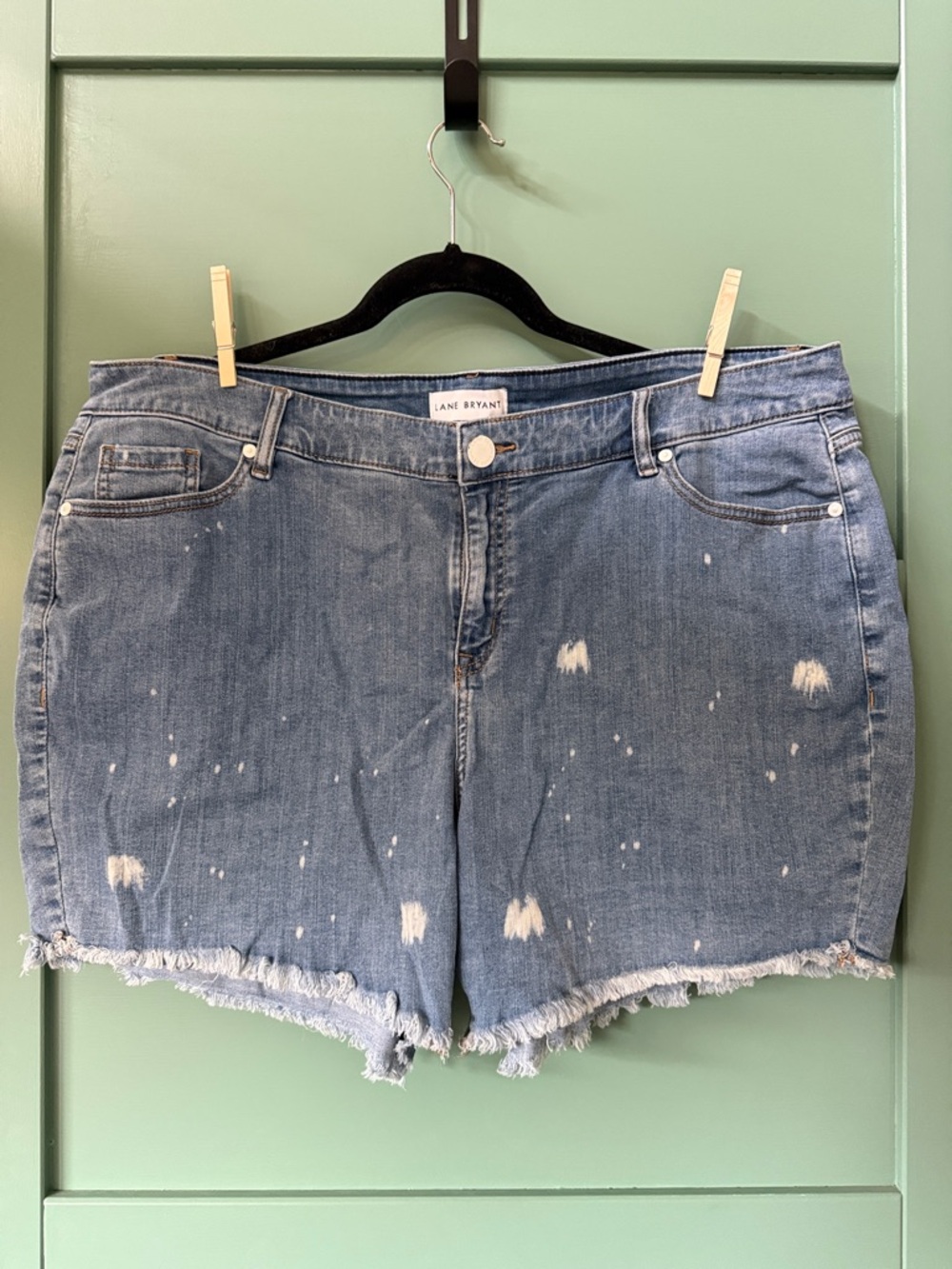Lane Bryant Distressed Frayed Hem Denim Shorts in Blue
